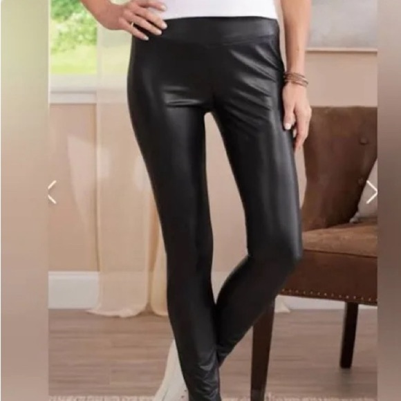 Soft surroundings black faux leather ankle leggings - Picture 1 of 12
